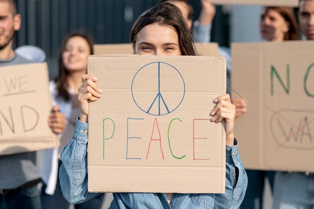 Free photo activists standing together for peace