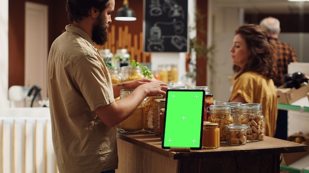 Free photo ad on mockup tablet in local food shop