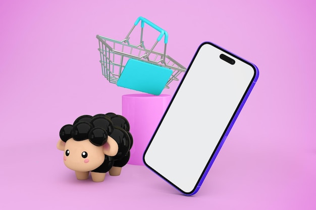 Free photo adha shopping basket and phone perpsective side