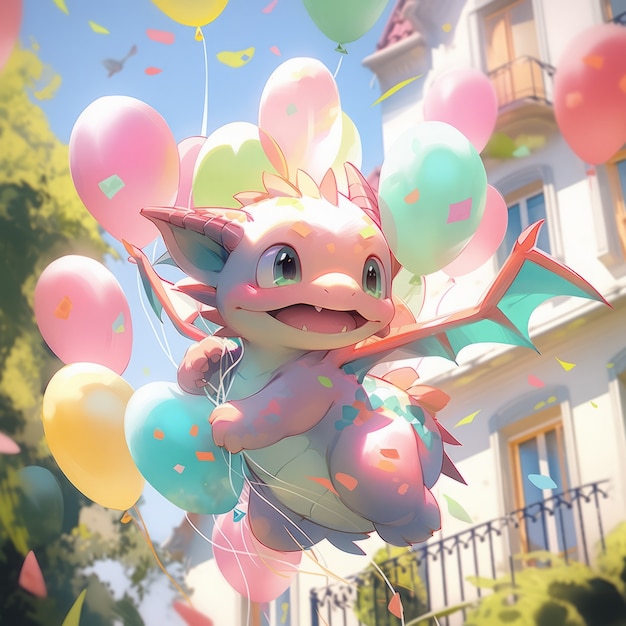 Free photo adorable baby anime dragon illustration