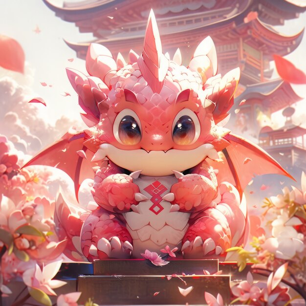 Adorable baby anime dragon illustration