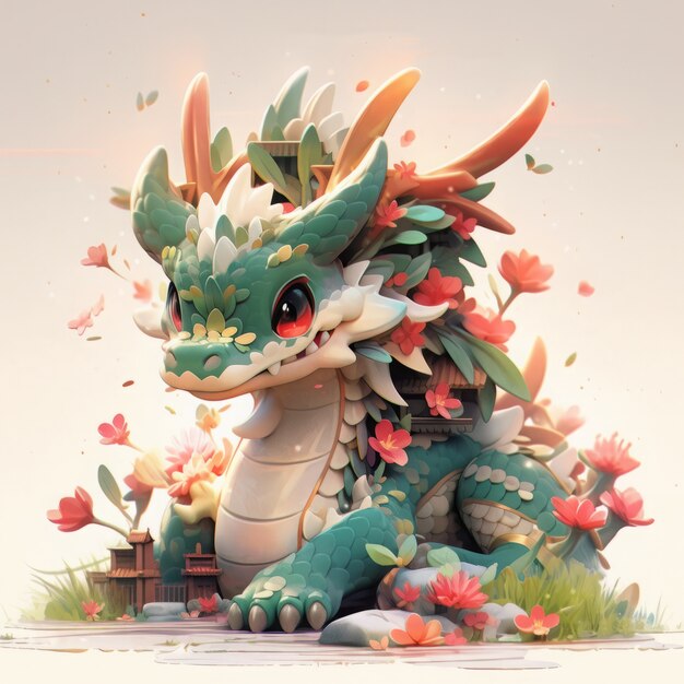 Adorable baby anime dragon illustration