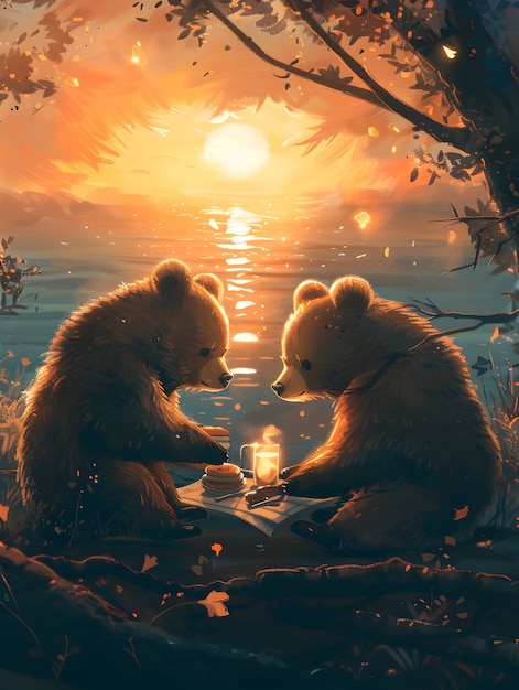 Free photo adorable bear illustration in digital art style