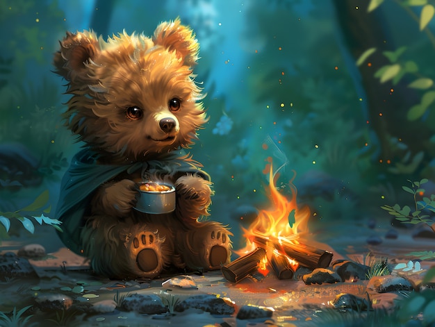 Free photo adorable bear illustration in digital art style