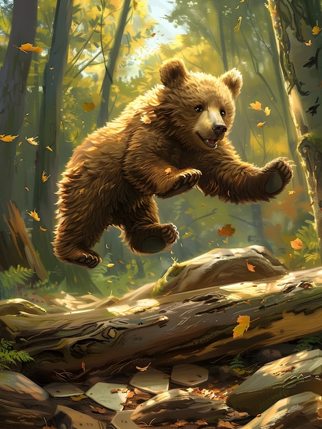 Adorable bear illustration in digital art style