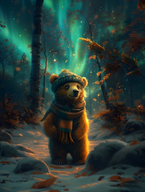 Adorable bear illustration in digital art style