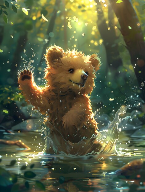 Adorable bear illustration in digital art style