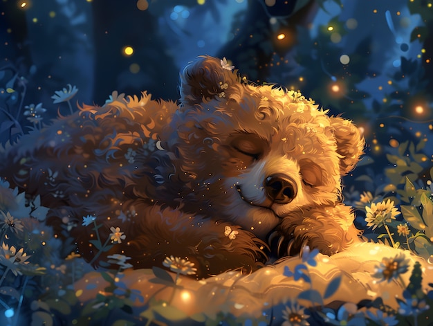 Free Photo adorable bear illustration in digital art style