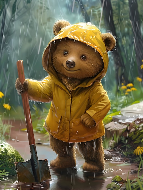 Adorable bear illustration in digital art style