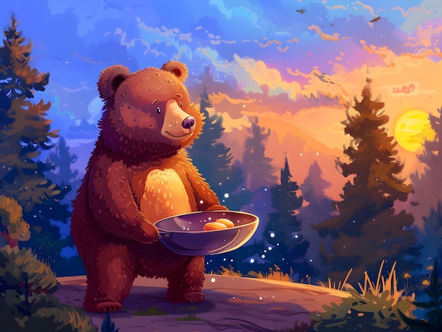 Free Photo adorable bear illustration in digital art style