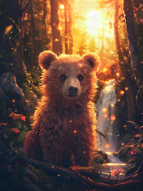 Free photo adorable bear illustration in digital art style