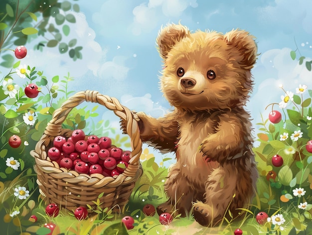 Free photo adorable bear illustration in digital art style