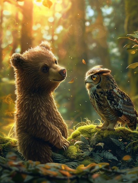 Free Photo adorable bear illustration in digital art style