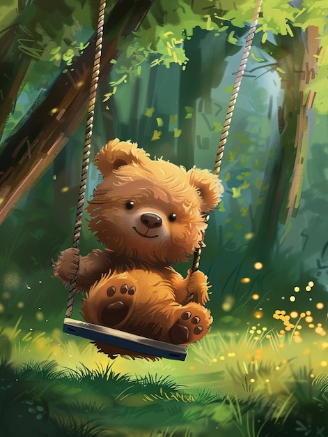 Adorable bear illustration in digital art style