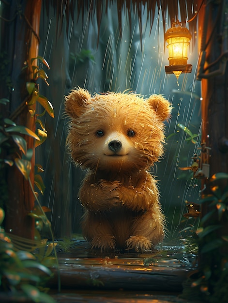 Free photo adorable bear illustration in digital art style