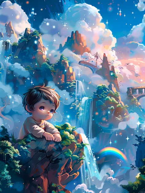 Free photo adorable boy in a fantasy world