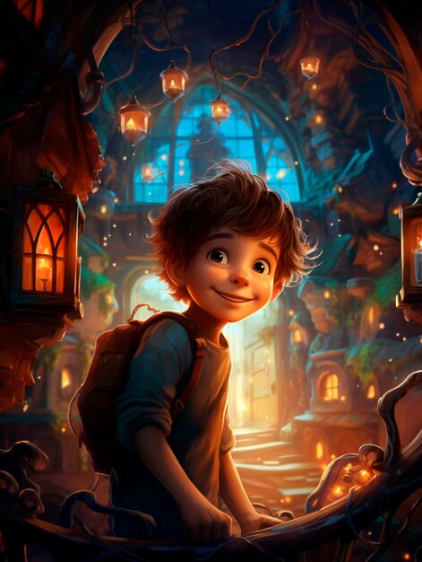 Free Photo adorable boy in a fantasy world