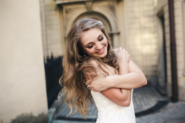 Free Photo adorable bride with long hair