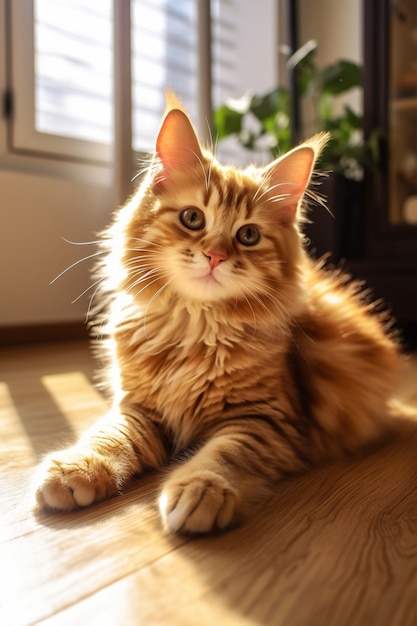 Free photo adorable cat relaxing indoors