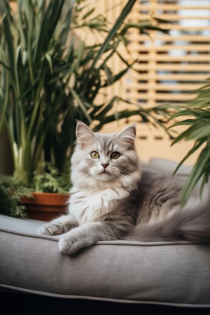 Free Photo adorable cat relaxing indoors