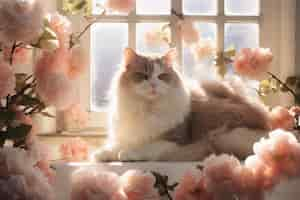 Free photo adorable cat relaxing outdoors