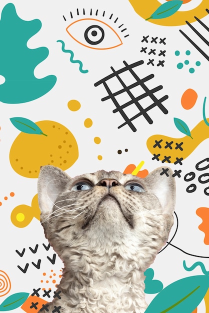 Free photo adorable cat with abstract colorful graphic background