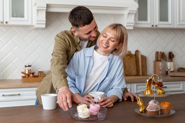 Free photo adorable couple spending time together at home