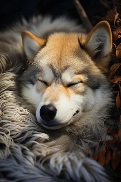 Free Photo adorable dog sleeping peacefully and resting