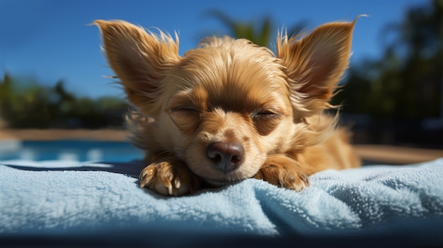 Free Photo adorable dog sleeping peacefully and resting