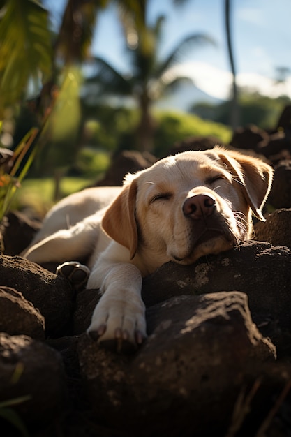 Free photo adorable dog sleeping peacefully and resting