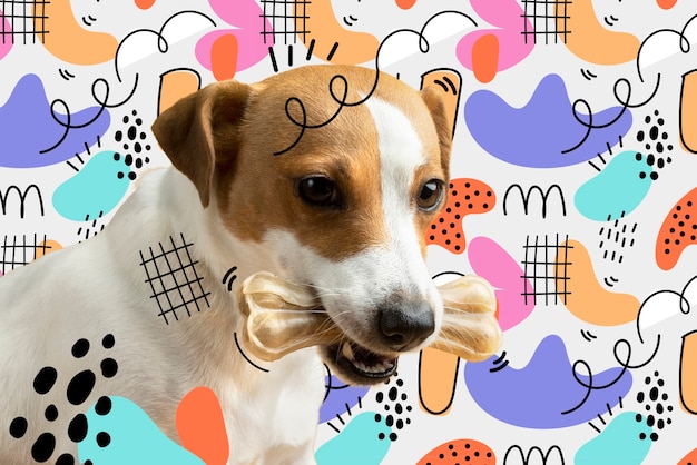 Free photo adorable dog with abstract colorful graphic background