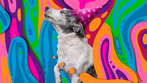 Free photo adorable dog with abstract colorful graphic background