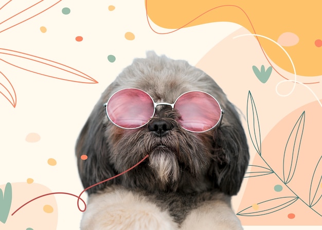 Free Photo adorable dog with abstract colorful graphic background