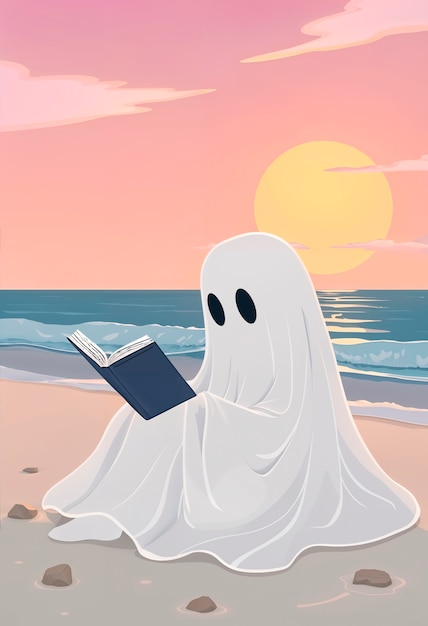 Free photo adorable ghost at the beach illustration