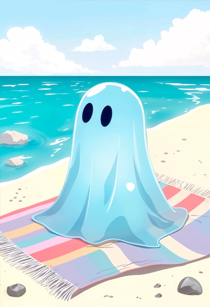 Free Photo adorable ghost at the beach illustration