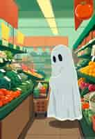 Free photo adorable ghost shopping illustration