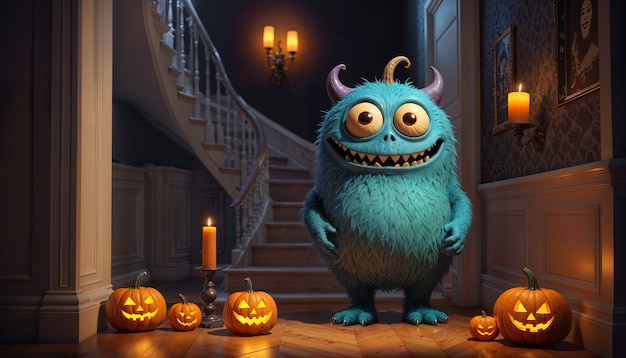 Free Photo adorable halloween 3d character monster