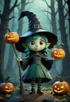 Free photo adorable halloween 3d character witch