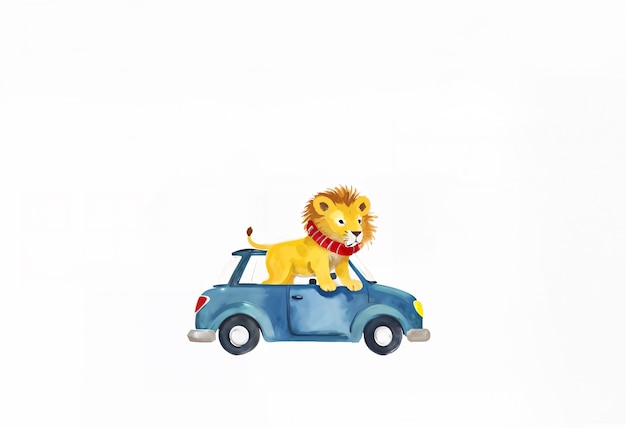 Free Photo adorable illustration of animal driving car