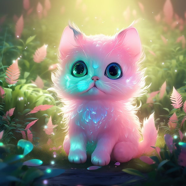 Free photo the adorable illustration of kittens playing in the forest generative ai