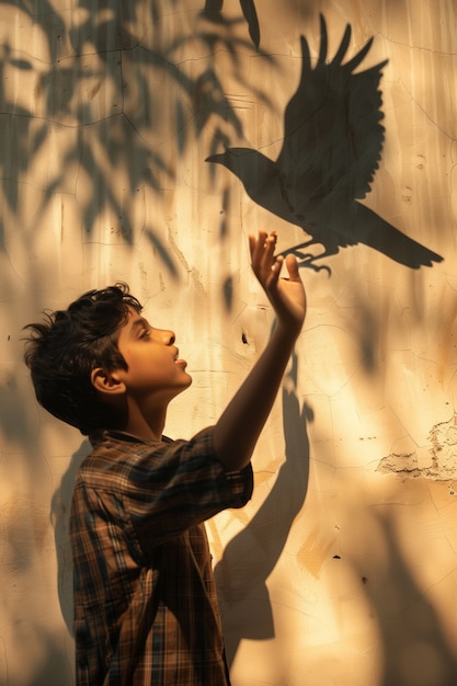 Free photo adorable kid playing with shadows