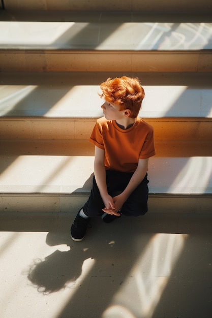 Adorable kid playing with shadows