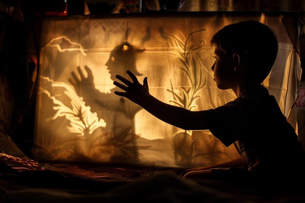 Adorable kid playing with shadows