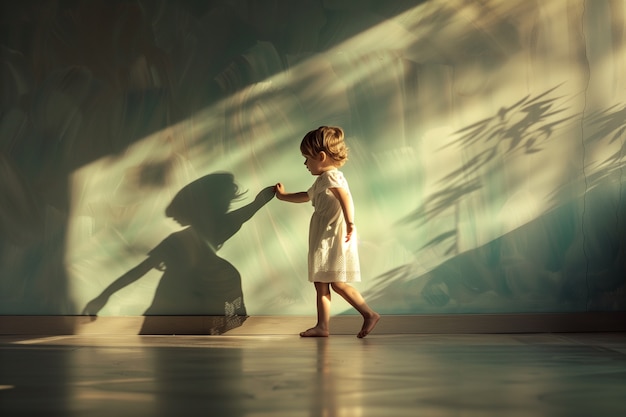 Adorable kid playing with shadows