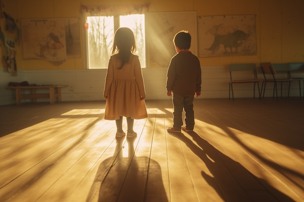 Adorable kid playing with shadows