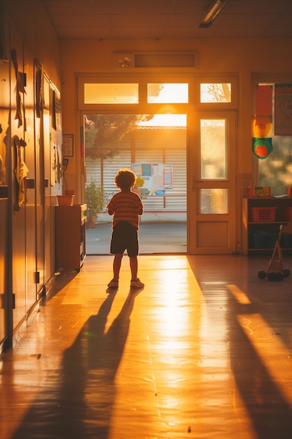 Free photo adorable kid playing with shadows