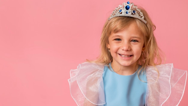 Adorable little girl in costume with copy space