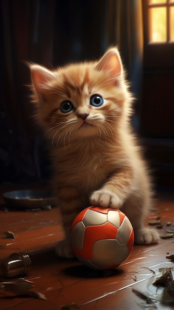 Free Photo adorable looking kitten with ball