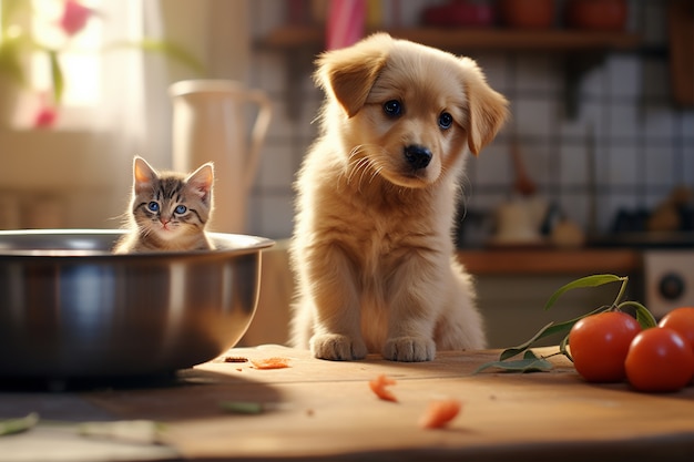 Adorable looking kitten with dog