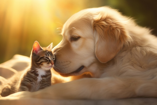 Adorable looking kitten with dog